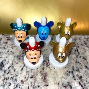 5 Collectible Good To Grow Drink‎ Gold & Blue Mickey Mouse Topper Glitter Minnie